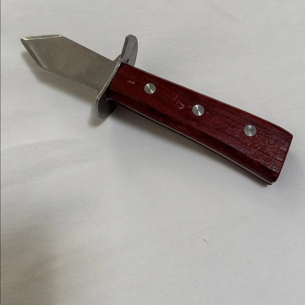 OYSTER DAGGER SHUCKER SHELLFISH KNIFE FullTang Stainless Steel Wood Red Brown 7”